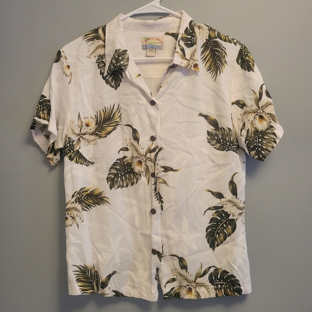 Vintage Tropical Group Womens Large Button Up Blouse Aloha Hawaii Rayon - Picture 3 of 6